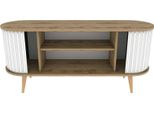 Dmora Mobile Porta Tv Bailu 43X140X64H Cm Marrone Quercia, Apertura Scorrevole 6 Vani