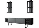 Dmora Mobile Porta Tv Axa 30X180X48H Cm Nero Antracite, Modulabile Apertura A Ribalta