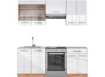 Vicco Cucina Componibile Fame-Line, 200 Cm , Pt Marmo, Bianco Lucido/Oro Power Oak
