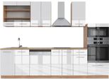 Vicco Cucina Componibile Fame-Line, 300 Cm Con Armadio Alto, Pt Rovere, Bianco Lucido/Oro Power Oak