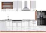 Vicco Cucina Componibile Fame-Line, 300 Cm Con Armadio Alto, Pt Antracite, Bianco Lucido/Oro Power Oak