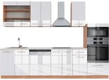 Vicco Cucina Componibile Fame-Line, 300 Cm Con Armadio Alto, Pt Marmo, Bianco Lucido/Oro Power Oak