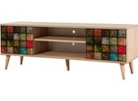 Dmora Mobile Porta Tv Enrica 40X140X50H Cm Marrone Quercia, 4 Vani 2 Ante