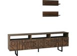 Dmora Mobile Porta Tv Barete 30X170X40H Cm Marrone Noce, Apertura Push Pull 6 Vani