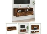 The Living Store Mobile Tv A Parete Rovere Fumé 80X30X30 Cm Materiale Legno