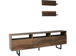 Dmora Mobile Porta Tv Ulana 30X170X40H Cm Marrone Noce, Apertura Push Pull 6 Vani