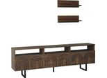 Dmora Mobile Porta Tv Barbania 30X170X40H Cm Marrone Noce, Apertura Push Pull 6 Vani