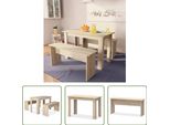 The Living Store Set Da Pranzo 3 Pezzi Tavolo E Panche Materiale Legno Rovere