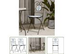 The Living Store Sedie Da Bistrot 2 Pz. Pieghevoli In Ceramica Bianca E Blu
