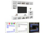 The Living Store Parete Attrezzata A 8 Pezzi Con Illuminazione A Led In Legno Bianco