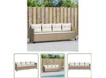 The Living Store Lettino Con Cuscino Beige In Poly Rattan