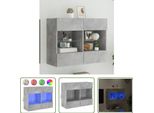 The Living Store Parete Tv Con Luci Led Grigio Cemento 78,5X30X60,5 Cm