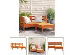 The Living Store Divano Da Giardino A 2 Posti Con Sgabello In Legno Di Pino Massiccio Marrone Cera