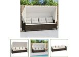 The Living Store Lettino Con Baldacchino E Cuscini In Poly Rattan Marrone