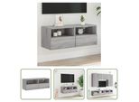 The Living Store Parete Tv Grigia Sonoma 80X30X30 Cm In Materiale Ligneo