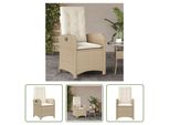 The Living Store Poltrona Da Giardino Con Cuscino Regolabile Beige Poly Rattan