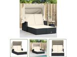 The Living Store Lettino Doppio Con Tetto E Cuscini In Poly Rattan Nero
