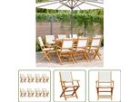 The Living Store Sedie Da Giardino 8 Pz. Pieghevoli In Tessuto Bianco Crema E Legno Massiccio
