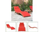 The Living Store Lettino Con Cuscino Rosso In Legno Massiccio Di Acacia