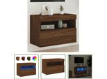 The Living Store Parete Tv Con Luci Led Effetto Rovere Brown 60X30X40 Cm