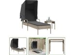 The Living Store Lettino Con Tetto E Tavolino In Poly Rattan Grigio Chiaro