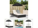 The Living Store Lettino Doppio Con Cuscino E Ombrellone In Poly Rattan Nero