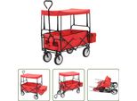 The Living Store Carrello Manuale Pieghevole Con Tettuccio Parasole In Acciaio Rosso