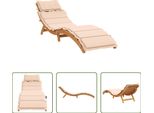 The Living Store Lettino Con Cuscino Beige In Legno Massiccio Di Acacia