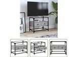 The Living Store Mobile Tv Con Piano In Vetro Grey Sonoma 60X35X51 Cm Materiale In Legno