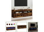 The Living Store Pensili Tv Con Luci Led 2 Pz. Rovere Fumé 60X30X40Cm