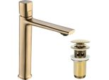 Laveo Miscelatore Per Lavabo Tores, Alto, Verticale, Oro Spazzolato