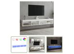 The Living Store Mobili Tv Con Luci Led 2 Pz. Bianco 100X30X30 Cm