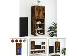 The Living Store Mobile Tv Con Luci Led Rovere Fumé 40,5X30X102 Cm