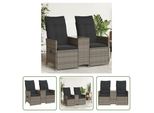 The Living Store Divano Da Giardino A 2 Posti Regolabile Con Tavolo In Poly Rattan Grigio