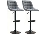 Homcom Sgabello Da Bar Set Di 2, Sgabello Da Bar Imbottito Con Schienale, Struttura In Acciaio, Look Ciniglia, Sedie Da Cucina Regolabili In Altezza Con Poggiapiedi Girevole A 360° Sgabello Da Banco Per Cucina, Soggiorno Grigio Scuro