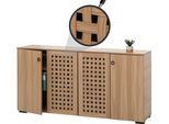 Credenza HWC-N87, Credenza Con Cassettiera, Design 3D In Vimini 4 Ante 9 Vani Portaoggetti 83X159X37Cm ~ Marrone
