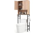 Costway Mobiletto Da Bagno Indipendente, Scaffale Da Bagno Con 2 Ante E 2 Ganci, Scaffale Da Bagno Con Ripiano Regolabile Armadietto Da Bagno Ripiano Per Lavatrice, 63 X 23 X 165,5 Cm Naturale