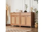 Vevor Mobile In Rattan Cassettiera In Rattan 2 Pz. Mobile Contenitore Con 4 Ante Magnetiche E 2 Cassetti, Mobile Buffet A Credenza Con Ripiani Regolabili