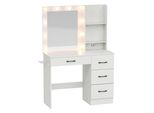 Costway Tavolo Da Trucco Con Stazione Di Ricarica Led 3 Colori Con Luminosità Regolabile Specchio Cassetti Ripiani Aperti & Supporto