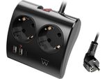 Spina Ewent Di Mesa Con 2 Prese Schuko E 2 Connessioni USB-A E 1 USB-C, Interruttore On/Off Da 3680W, Protezione Da Sovraccarico, Spina Schuko Da 16 A E Cavo Da 1,5 M, Colore Nero