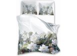 Biancheria Da Letto In Raso 140X200 Con Stampa Digitale Di Fiori Nobile E Verde Su Fondo Chiaro