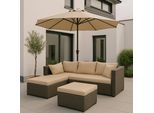 Set In Poly-Rattan HWC-O46, Set Da Balcone/Giardino/Salotto Gruppo Di Sedute Per Divano ~ Rivestimento Grigio Beige