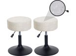 Set Di 2 Sgabelli HWC-C22, Sgabello Girevole Regolabile In Altezza Ø 37 Cm Tessuto Ciniglia (465G/M²) ~ Bianco Crema