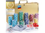 Set Da Poker Professionale Con Valigetta E 300-500 Fiches Pesanti Da 12 G Con Anima In Metallo; Mazzo Da Poker, Carte Da Poker, Dadi, Pulsante Del Mazziere - Colore: Oro 300 Fiches