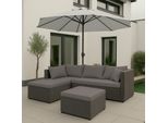 Set In Poly-Rattan HWC-O46, Set Da Balcone/Giardino/Lounge Gruppo Di Divani ~ Grigio Rivestimento Grigio Chiaro