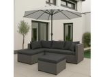 Set In Poly-Rattan HWC-O46, Set Da Balcone/Giardino/Lounge Gruppo Di Divani ~ Grigio Rivestimento Grigio Scuro