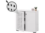 Cassettiera HWC-N87, Credenza Armadio, Design 3D In Vimini 2 Ante 3 Scomparti Con Chiusura Ammortizzata, 82X80X37Cm ~ Bianco