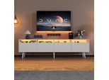 Merax Tv Lowboard 176X38X45Cm, Mobile Tv Led Con 2 Cassetti E 2 Armadi, Console Multimediale Per Tv Fino A 75 Pollici, Bianco