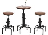 Set Tavolo Da Bar + 2X Sgabello Da Bar HWC-N23, Tavolo Da Bar Regolabile In Altezza Girevole In Ferro Industriale In Pelle Finta ~ Marrone