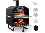 Forno Per Pizza Da Esterno Costway, Forno Per Pizza A 2 Strati Con Griglia, Buccia Per Pizza, Pietra Quadrata, Copertura Impermeabile, Forno A Legna Portatile